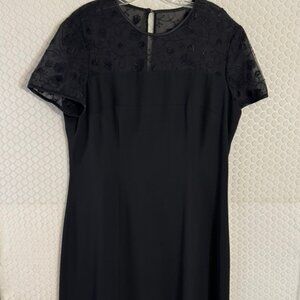 Vtg Liz Claiborne Little Black Dress -Cap Sleeves, Sheer Yoke with Accents Sz 16
